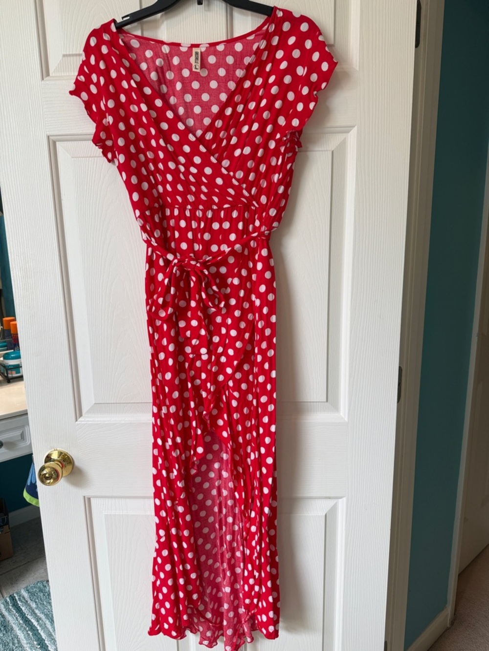 Red Polka Dot Wrap High Low Dress